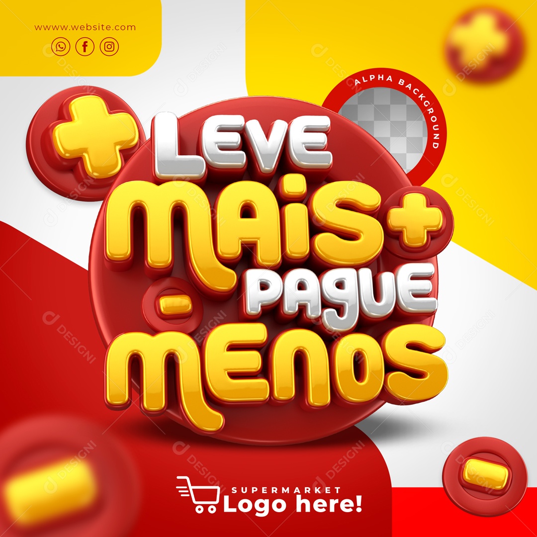 Selo 3D Para Composições Leve Mais Pague Menos Social Media PSD Editável