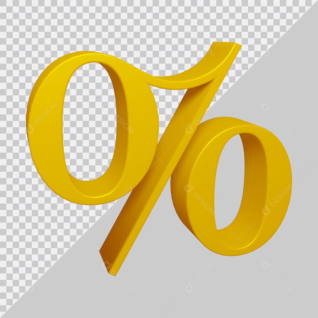 Elemento 3D Para Composição Símbolo de Porcentagem Dourado PSD