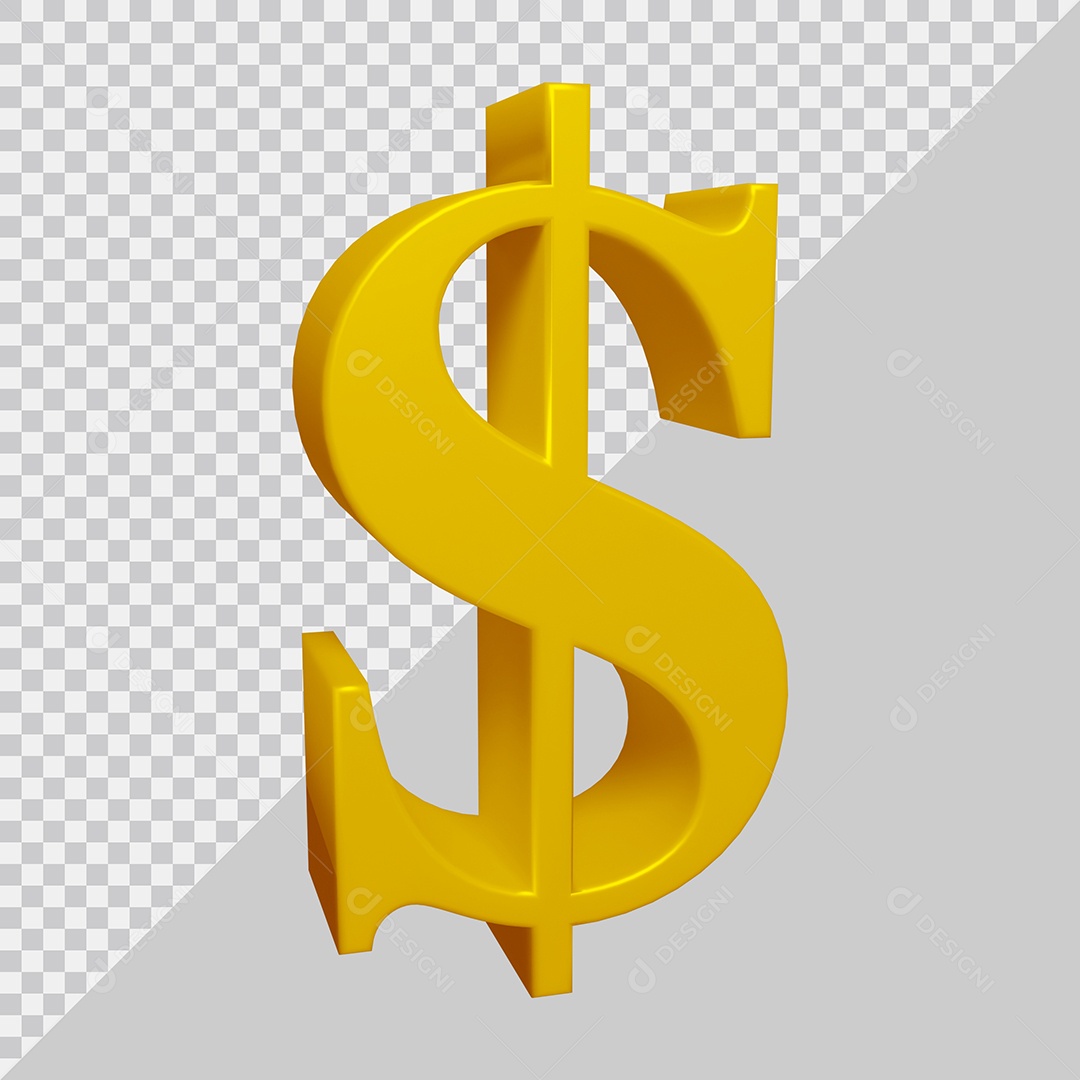 Elemento 3D Para Composição Símbolo do dólar $ Dourado PSD