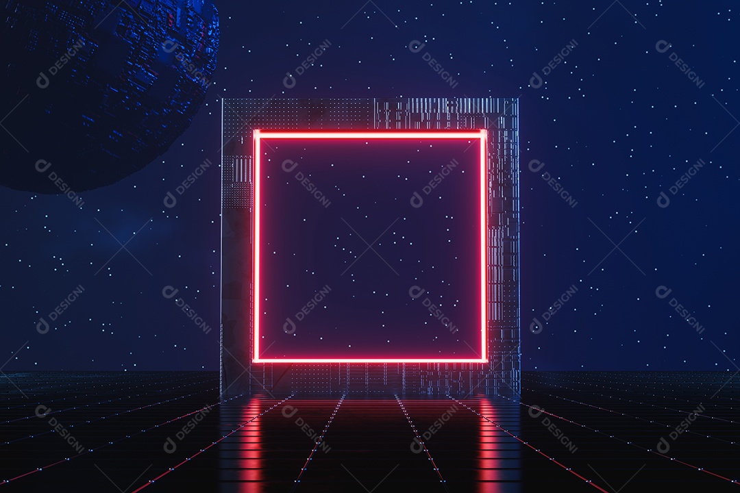 Moldura quadrada com luzes neon