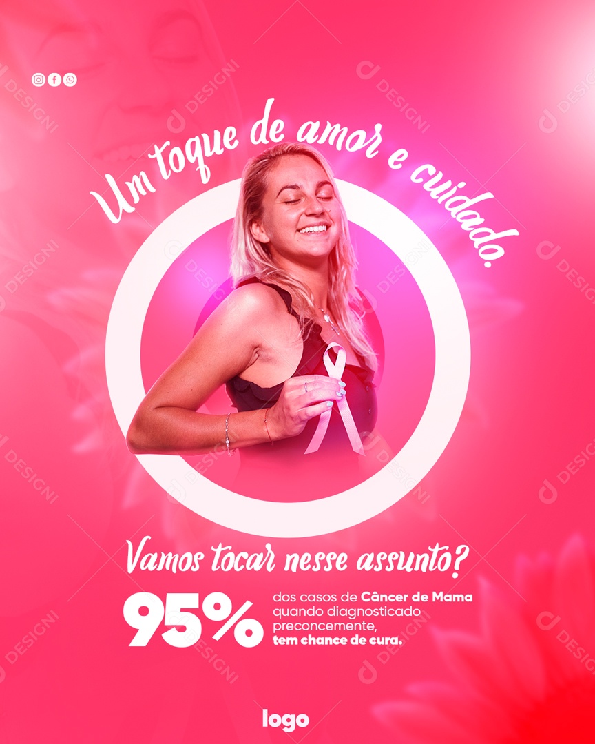 Realize o Autoexame para prevenir o Câncer de Mama Outubro Rosa Social Media PSD Editável