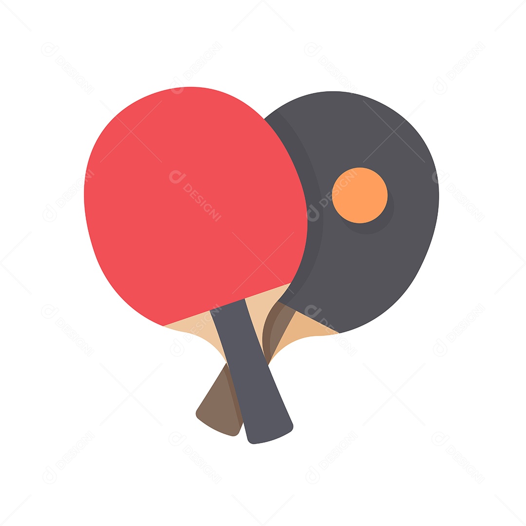 Raquetes Preta e Vermelha e Bolinha Laranjada De Tênis De Mesa Desenho Vetor EPS