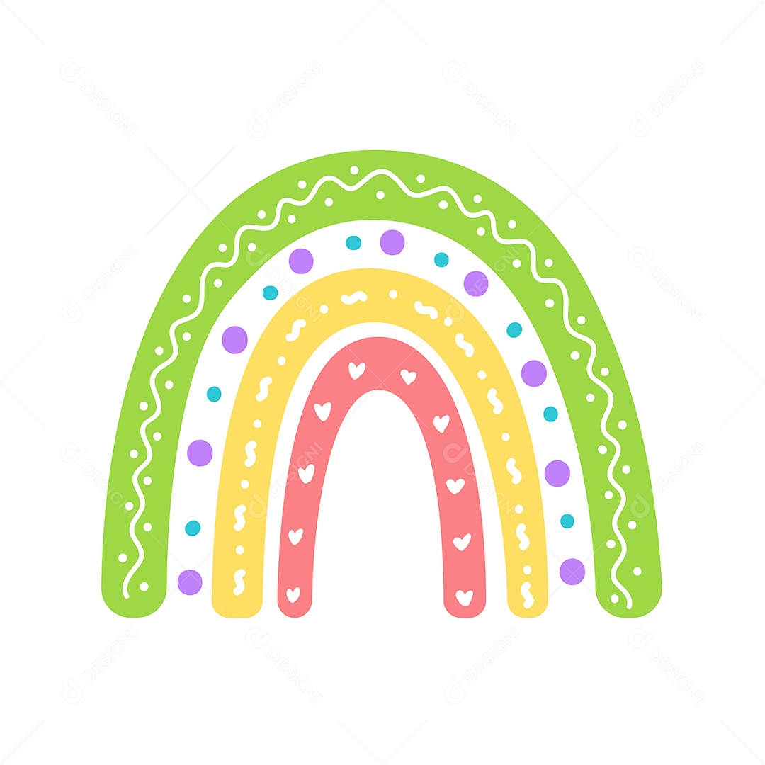 Arco Íris Coloridos Com Simples No Estilo Boho Vetor EPS