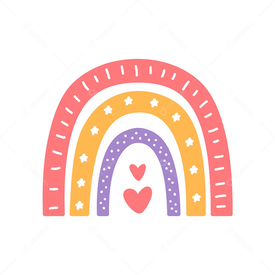 Arco Íris Coloridos Com Simples No Estilo Boho Vetor EPS