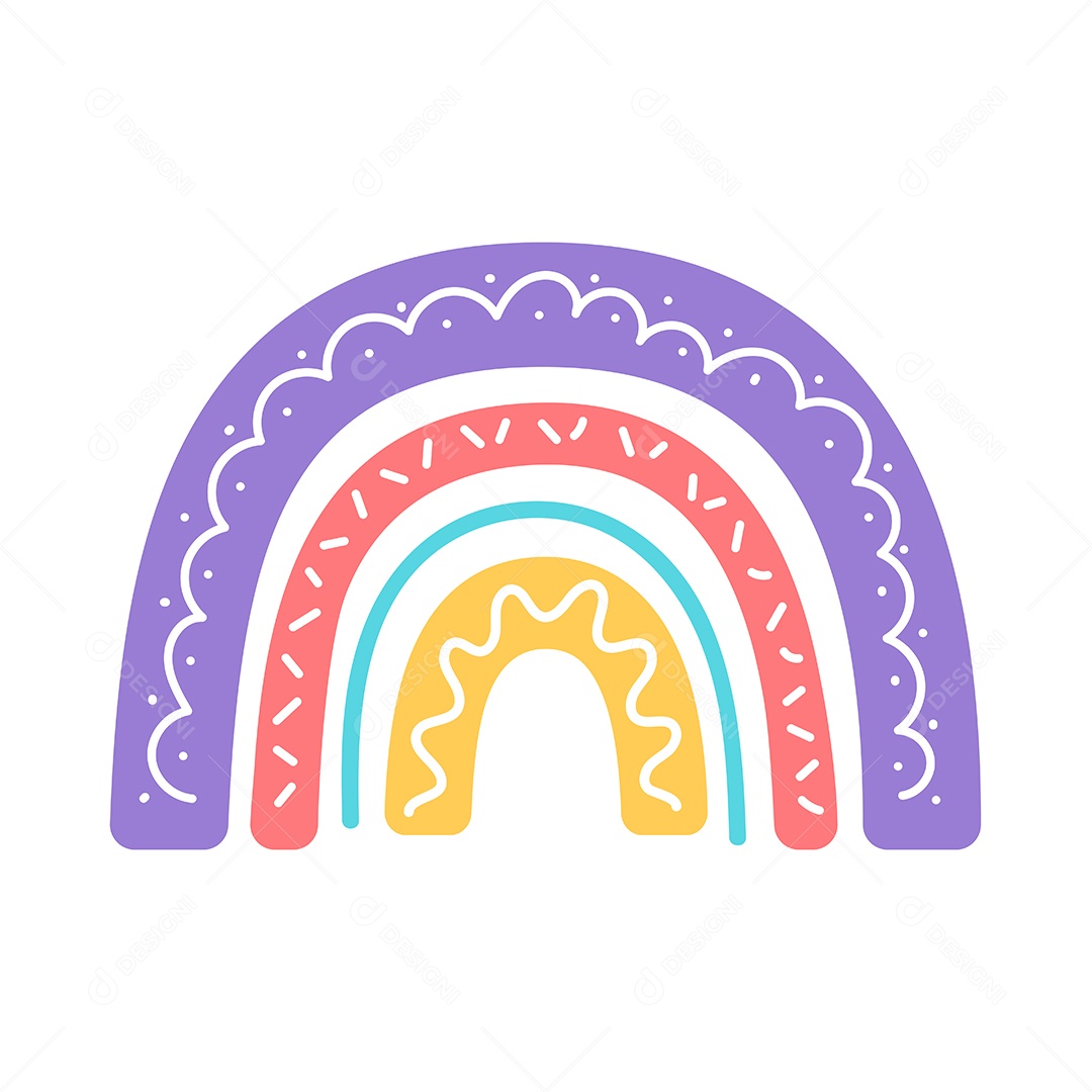 Arco Íris Coloridos Com Simples No Estilo Boho Vetor EPS