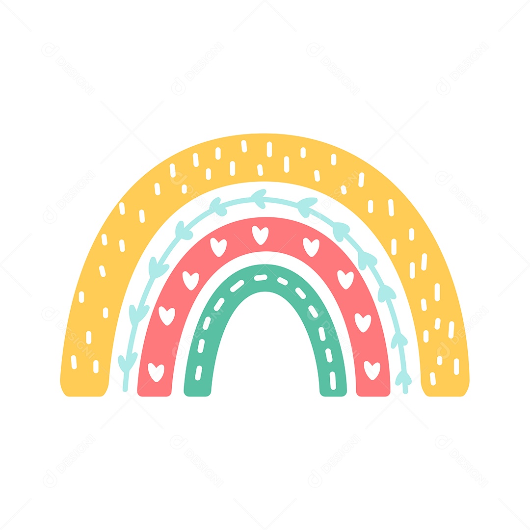 Arco Íris Coloridos Com Simples No Estilo Boho Vetor EPS