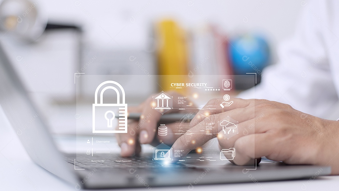 conceito de segurança cibernética, segurança de privacidade do usuário e criptografia