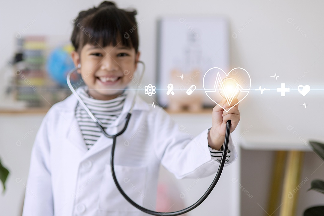 crianças com estetoscópio na mão toching ícone médico rede