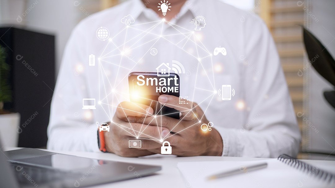 Conceito de automação residencial inteligente na tela virtual.