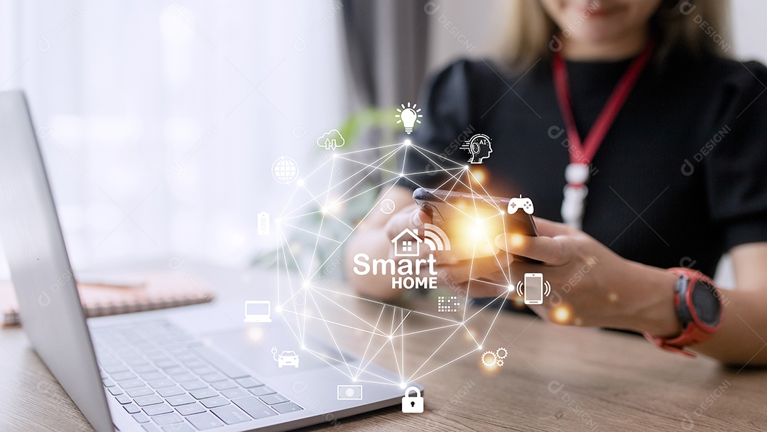 Conceito de automação residencial inteligente na tela virtual.