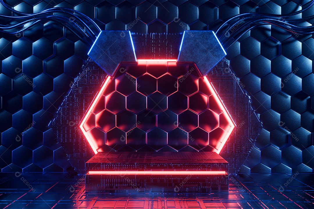 Pódio vazio com luzes neon