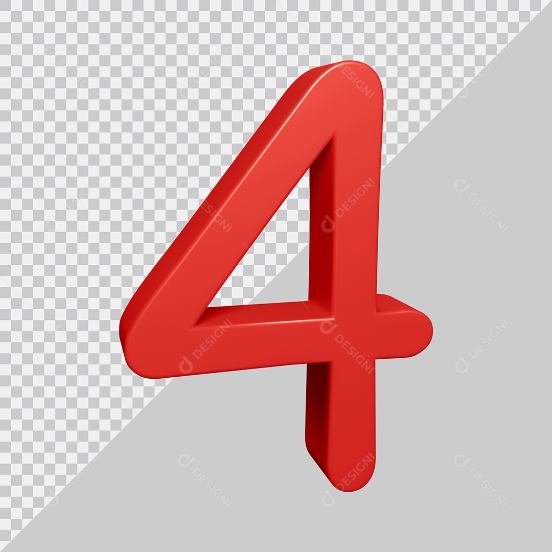 Elemento 3D Para Composição Número 4 Vermelha PSD