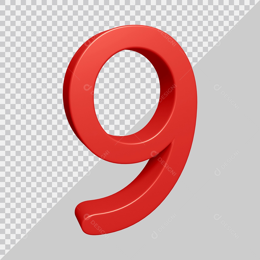 Elemento 3D Para Composição Número 9 Vermelha PSD