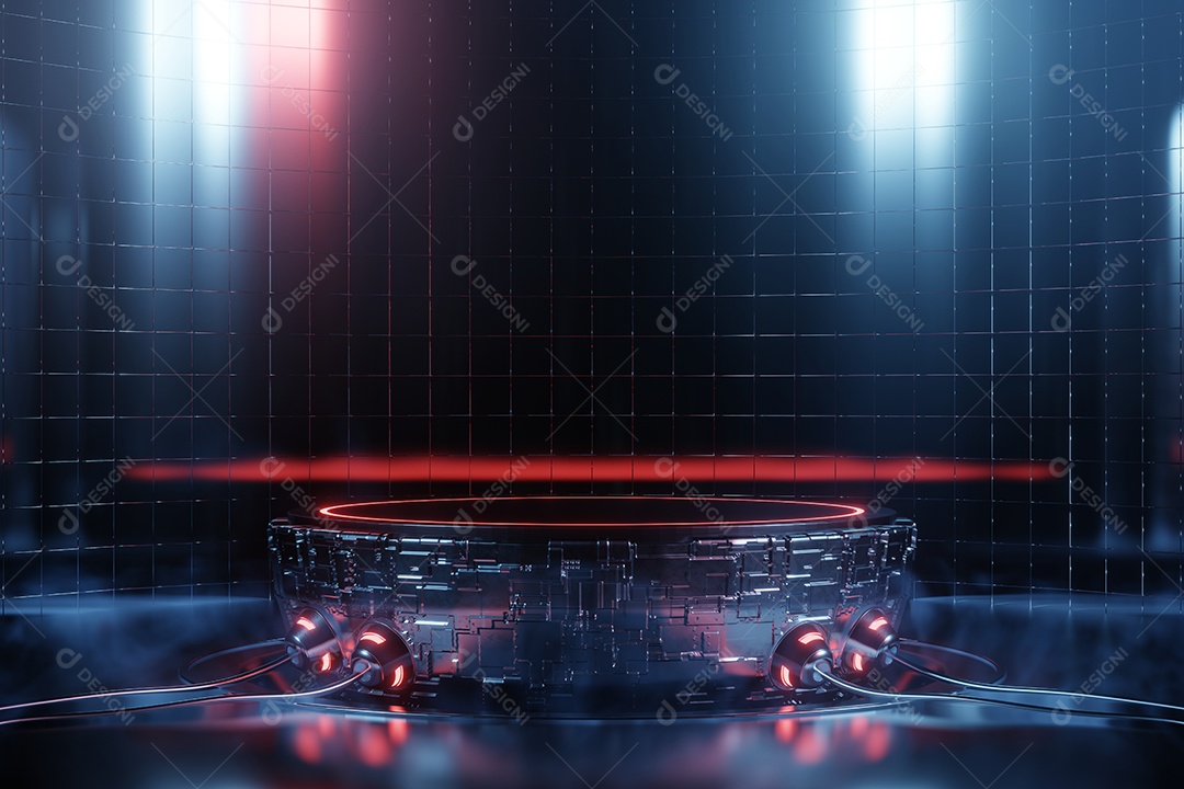 Pódio vazio com luzes neon