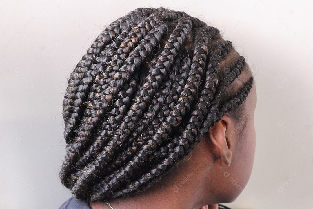 Cabelo. Retrato de uma jovem mulher afro com tranças de caixa