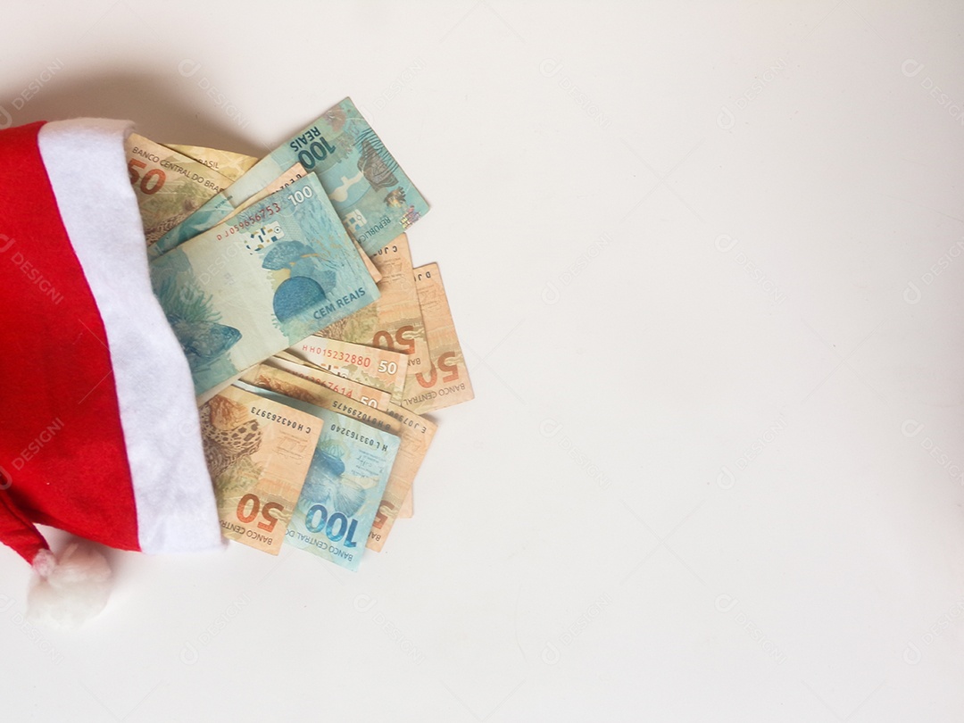 Gorro do Papai Noel dinheiro cédulas