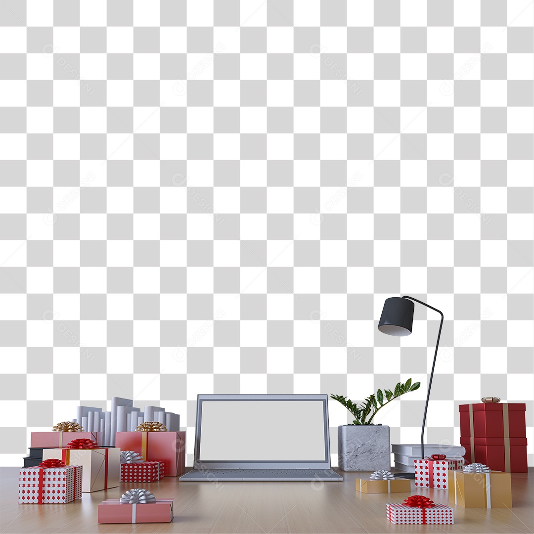 Mesa de Trabalho com Presentes PNG Transparente