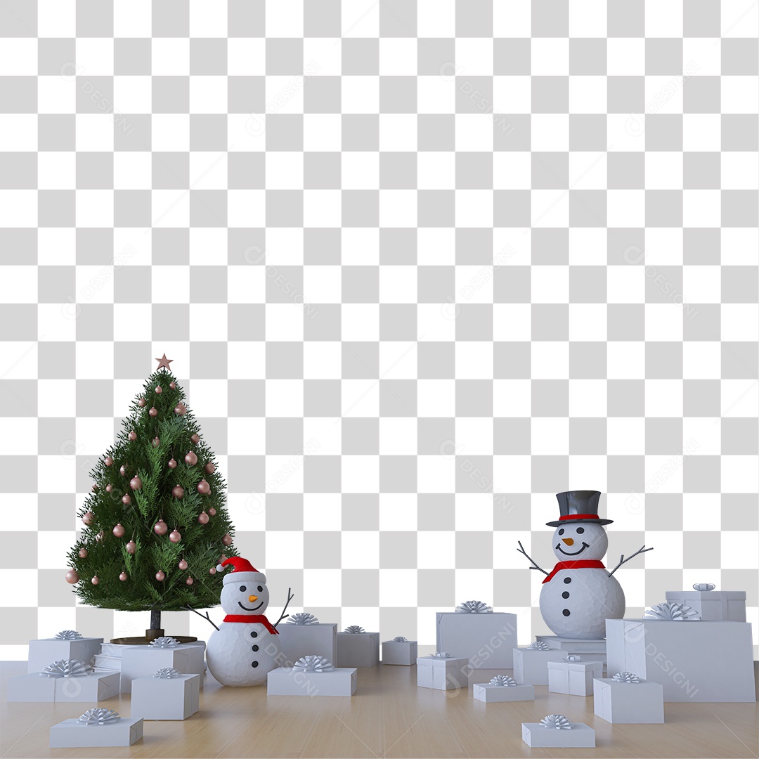 Mesa com Objetos e Árvore de Natal PNG Transparente