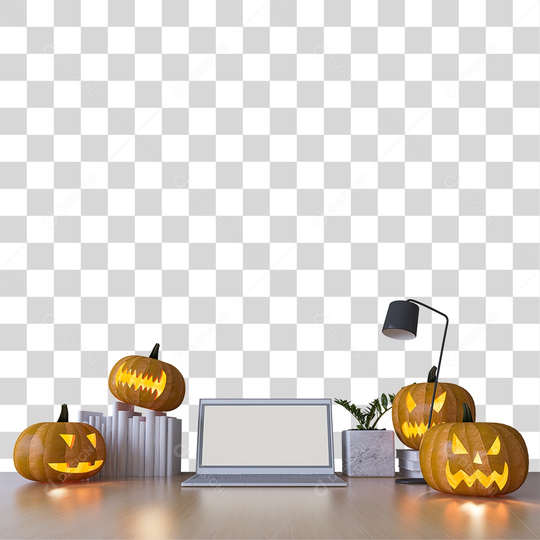 Mesa de Trabalho Halloween Abóboras PNG Transparente