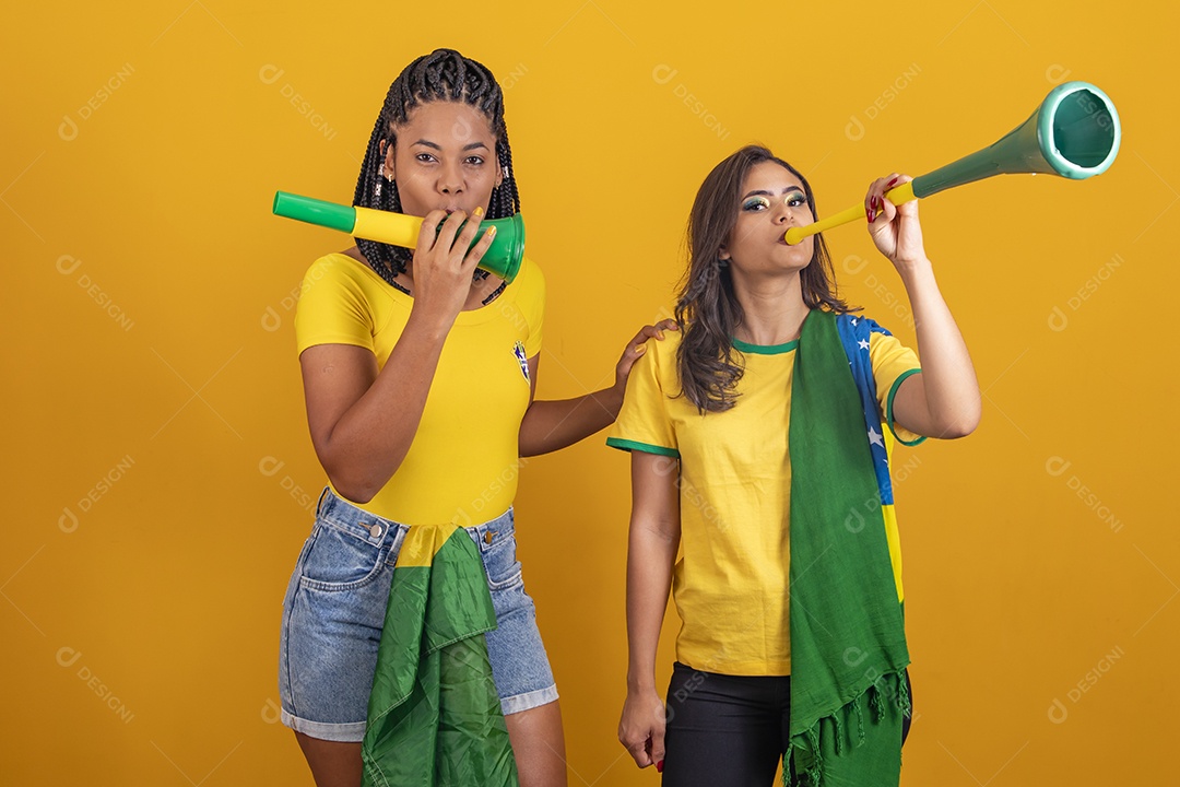 Mulheres jovens brasileiras torcedoras do brasil futebol