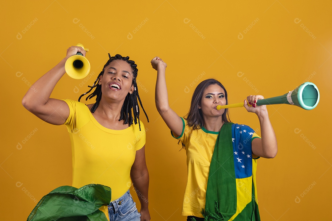 Mulheres jovens brasileiras torcedoras do brasil futebol