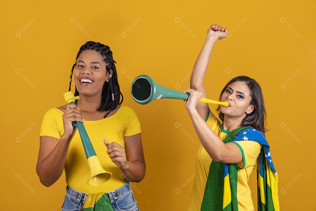 Mulheres jovens brasileiras torcedoras do brasil futebol