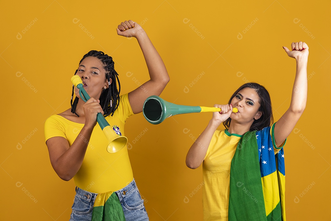 Mulheres jovens brasileiras torcedoras do brasil futebol