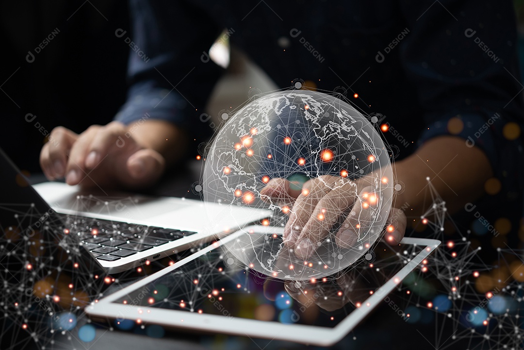 Telefone móvel Conexão com a rede global Internet, negócios, iot, tecnologia de big data comunicação inovação em computador on-line marketing futuro rede