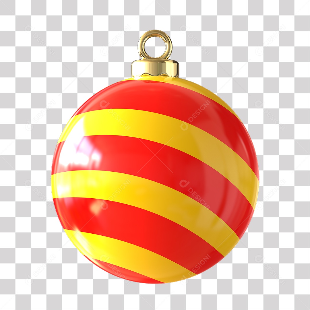 Elemento 3D Para Composição Bola De Natal  Vermelha e Amarela PNG Transparente
