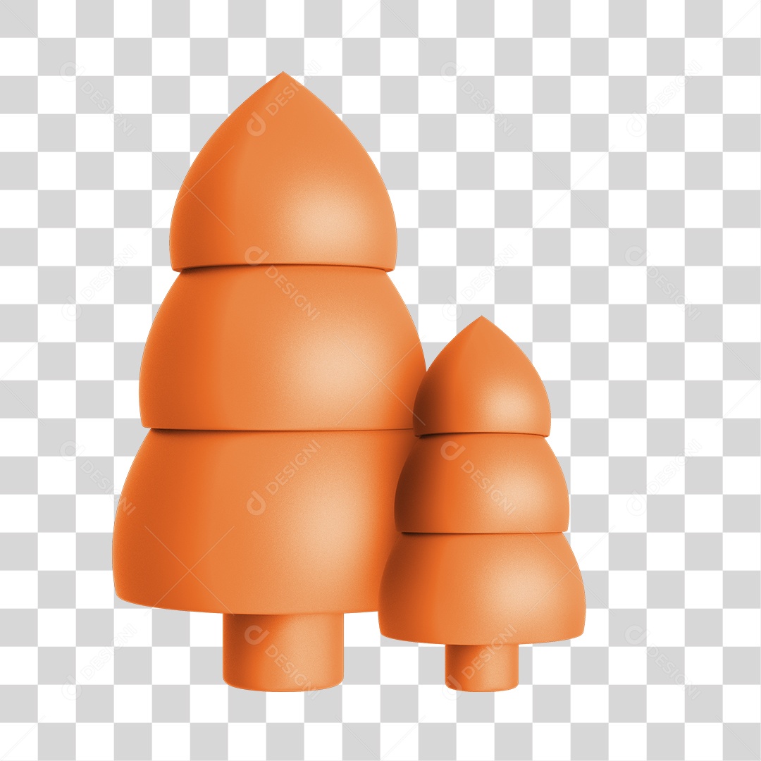 Elemento 3D Árvores de Natal Laranja PNG Transparente Sem Fundo