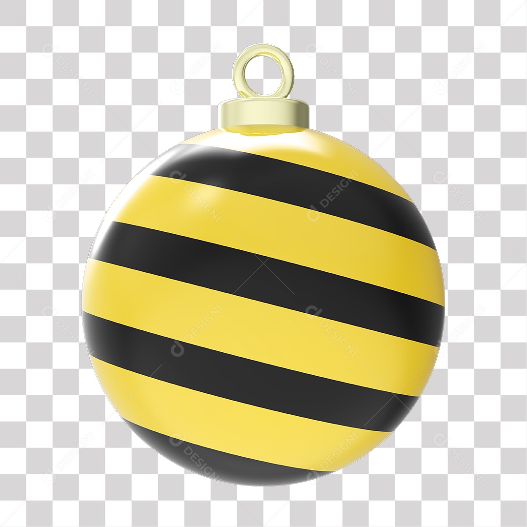 Elemento 3D Para Composição Bola De Natal Amarela e Preta PNG Transparente