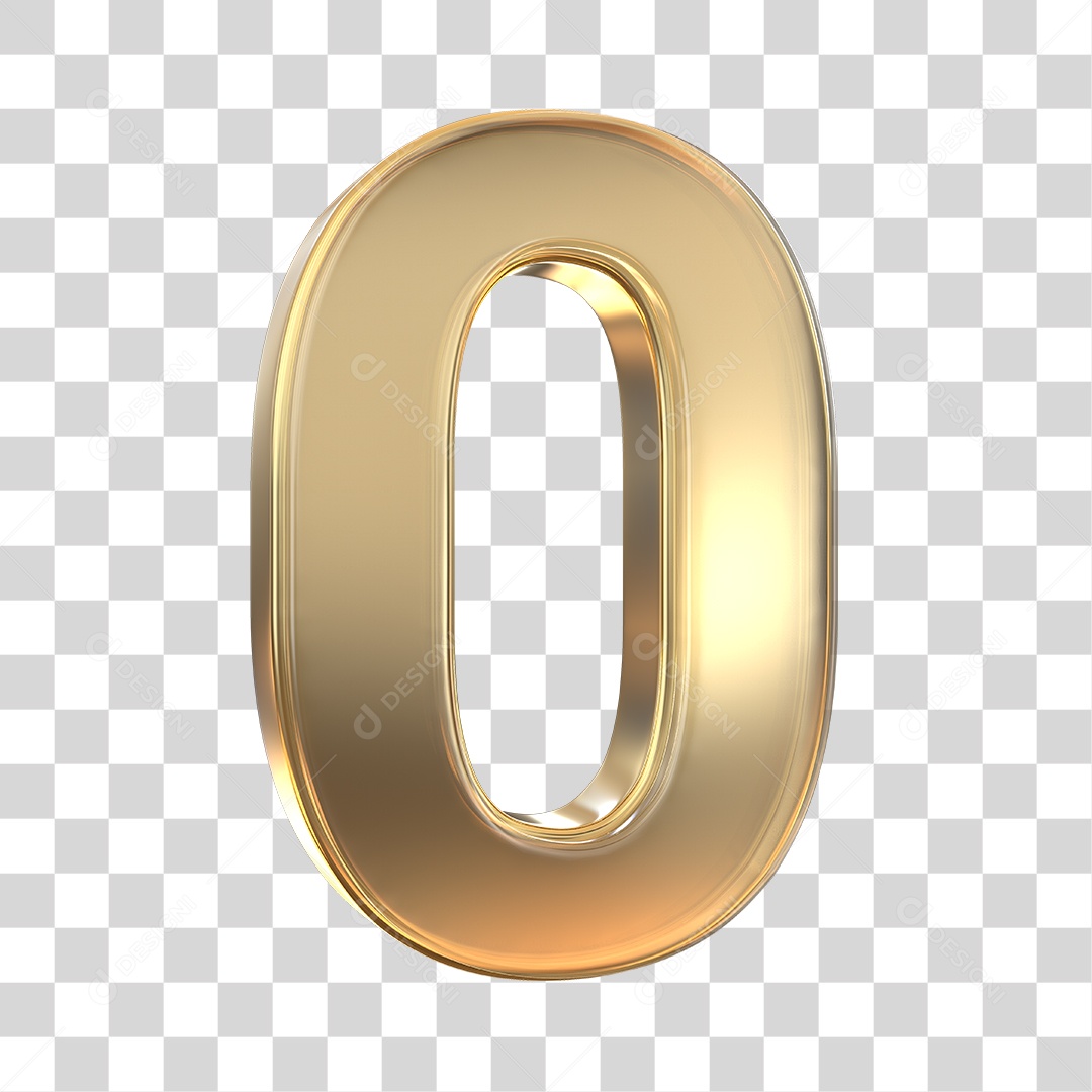 Elemento 3D Número 0 Dourado PNG Transparente Sem Fundo