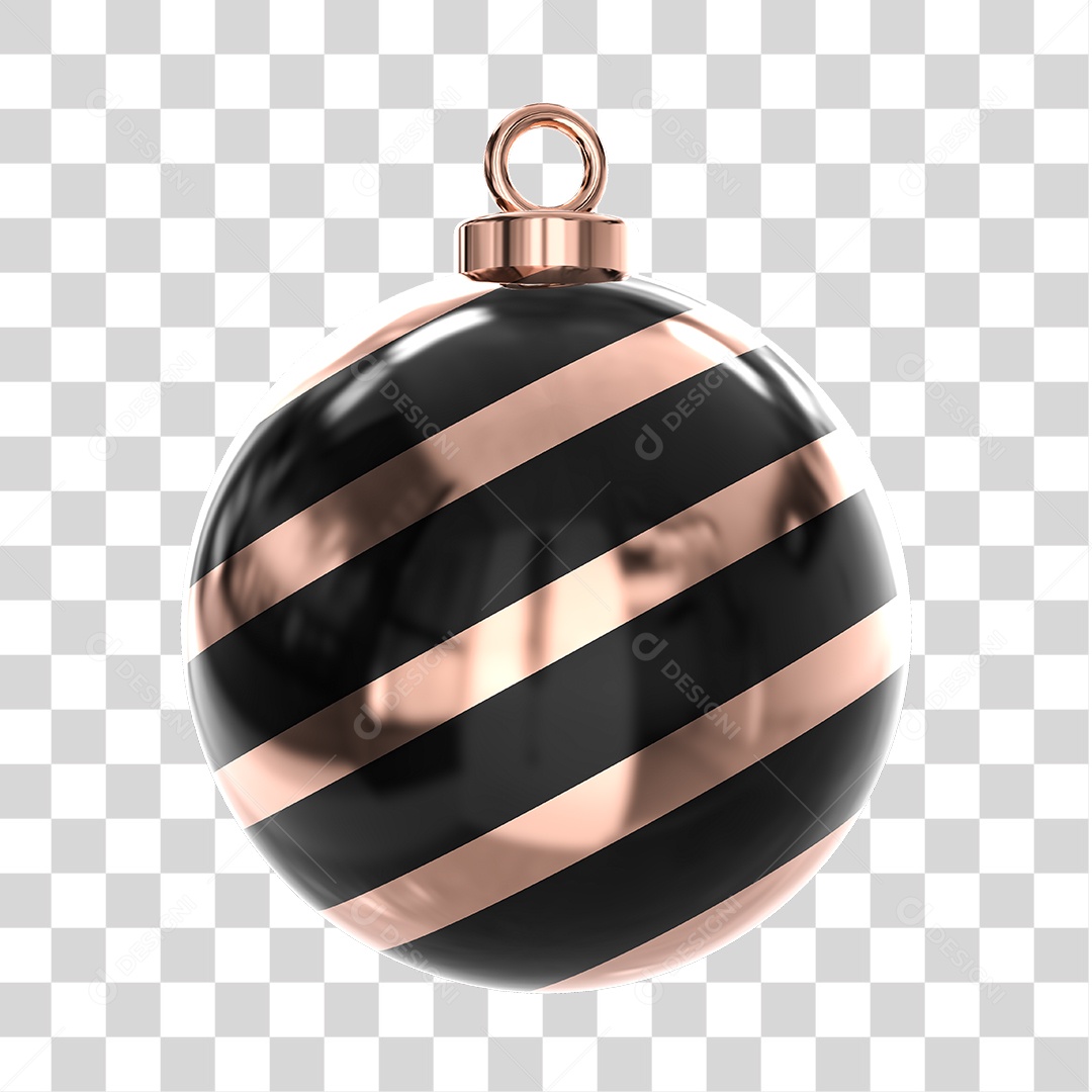 Elemento 3D Bola de Natal Preto e Rose Gold PNG Transparente Sem Fundo