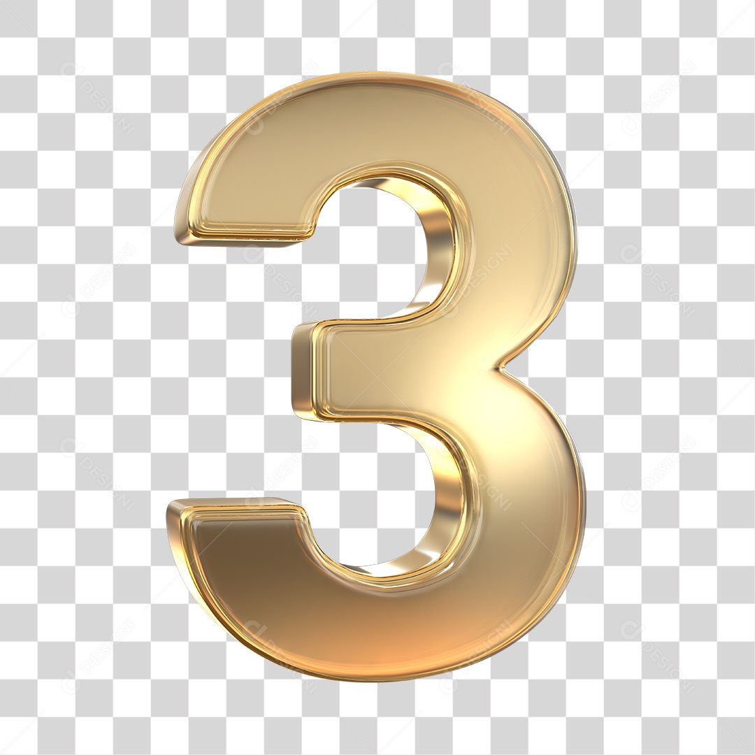 Elemento 3D Número 3 Dourado PNG Transparente Sem Fundo