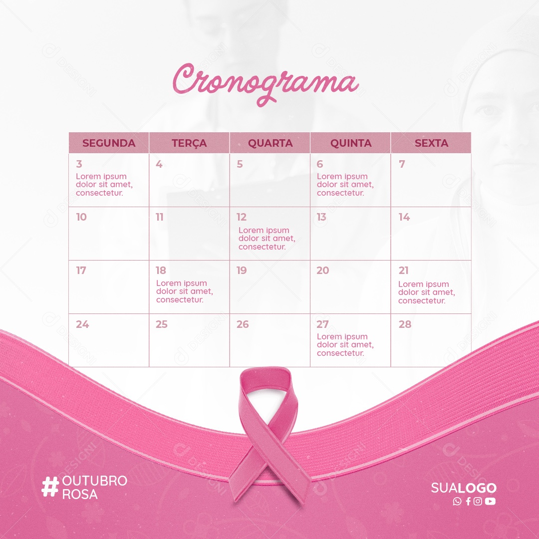 Social Media Cronograma Outubro Rosa Mês de Prevenção ao Câncer de Mama PSD Editável