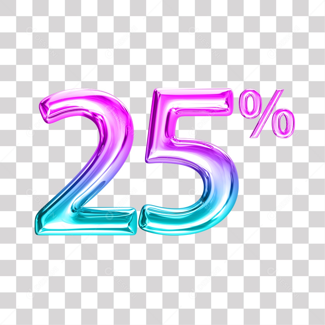 Elemento 3D Para Composição Número 25% Roxo e Azul PNG Transparente