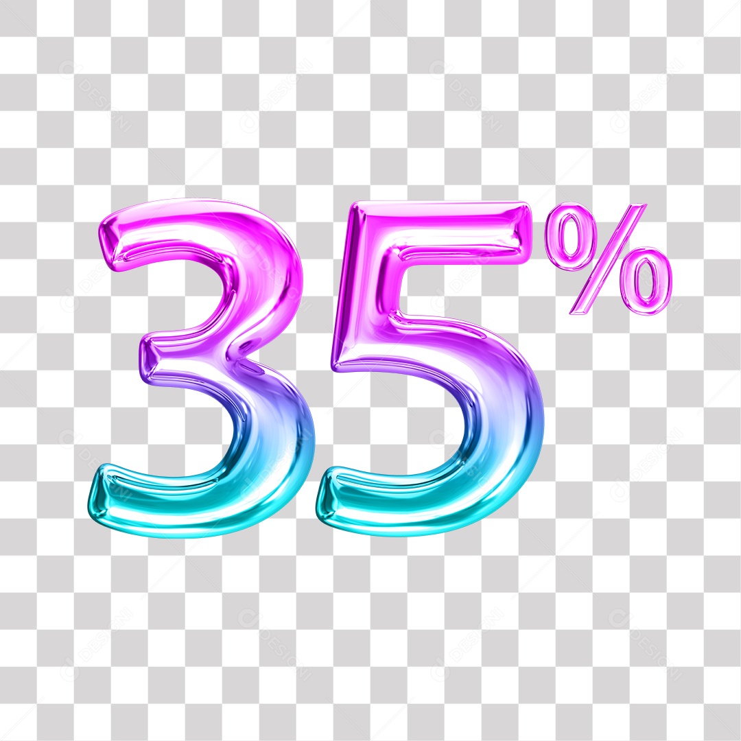Elemento 3D Para Composição Número 35% Roxo e Azul PNG Transparente