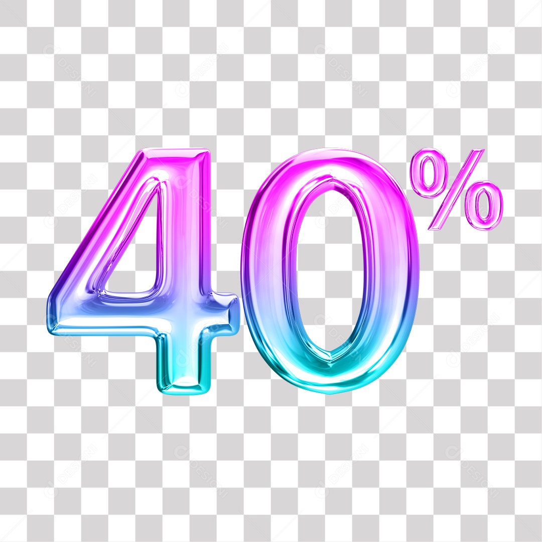 Elemento 3D Para Composição Número 40% Roxo e Azul PNG Transparente