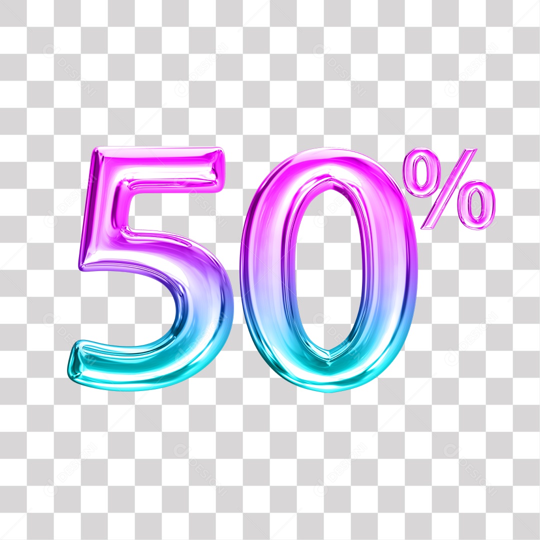 Elemento 3D Para Composição Número 50% Roxo e Azul PNG Transparente