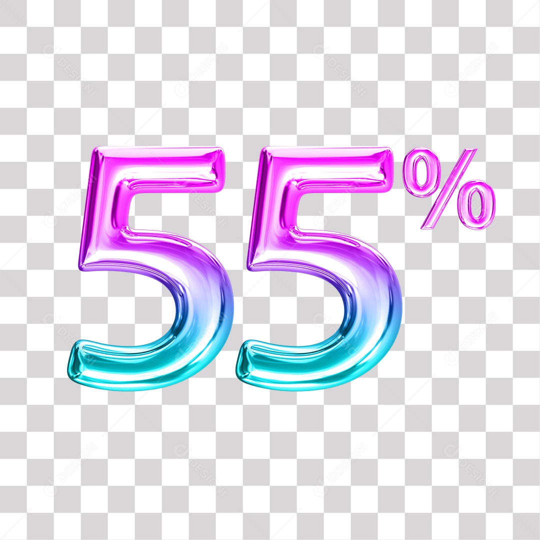 Elemento 3D Para Composição Número 55% Roxo e Azul PNG Transparente