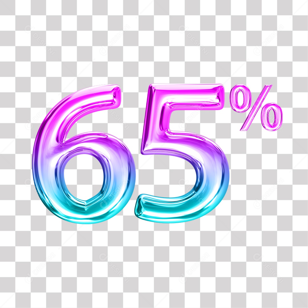 Elemento 3D Para Composição Número 65% Roxo e Azul PNG Transparente
