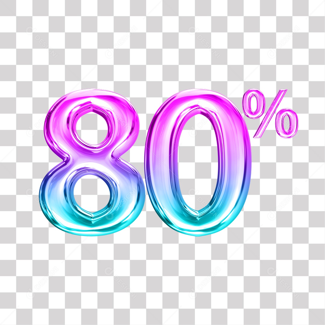 Elemento 3D Para Composição Número 80% Roxo e Azul PNG Transparente