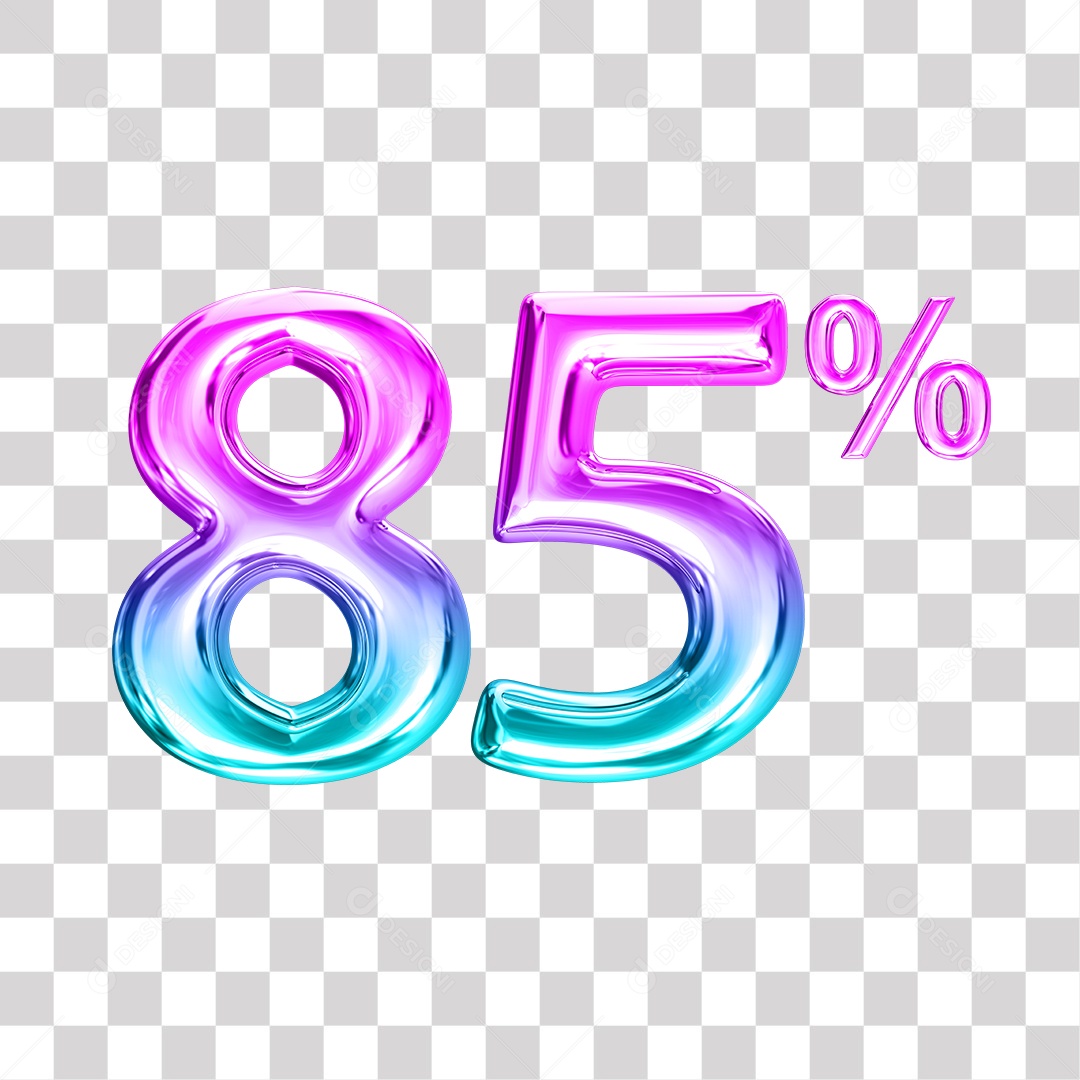 Elemento 3D Para Composição Número 85% Roxo e Azul PNG Transparente
