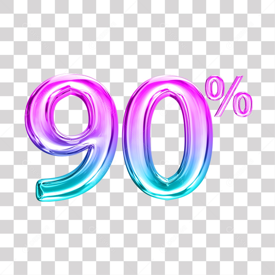Elemento 3D Para Composição Número 90% Roxo e Azul PNG Transparente