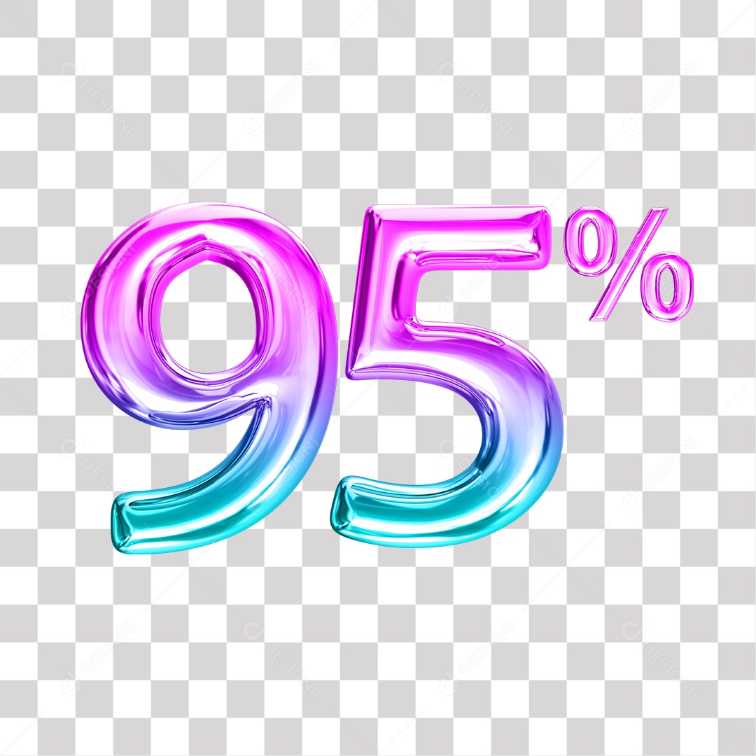 Elemento 3D Para Composição Número 95% Roxo e Azul PNG Transparente