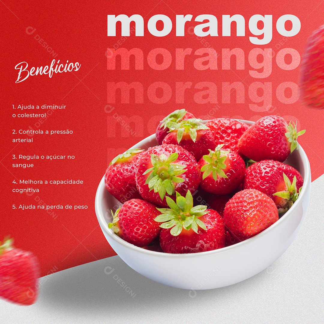 Benefícios do Morango Ajuda na perda de Peso Nutricionista Social Media PSD Editável