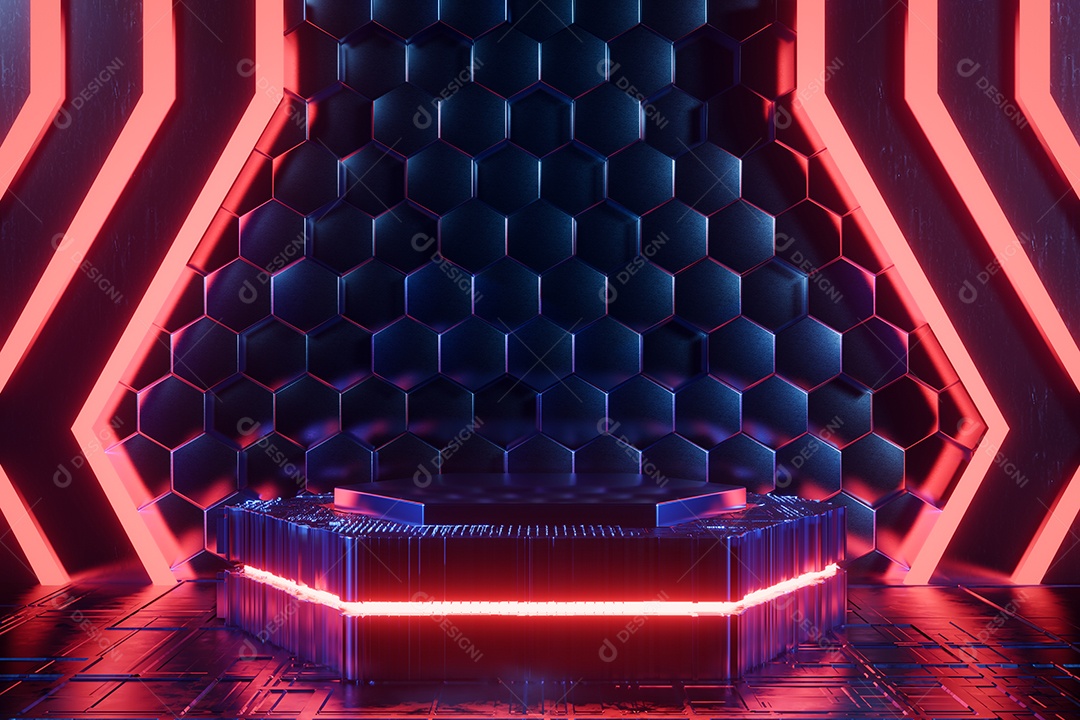 Pódio vazio com luzes neon