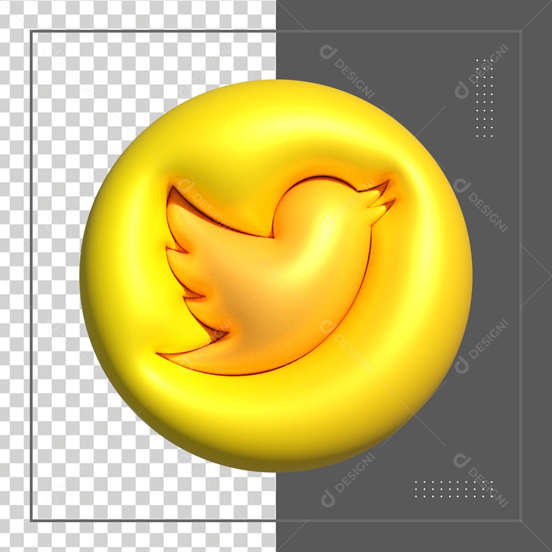 Twitter Ícone 3D Dourado Para Composição PSD