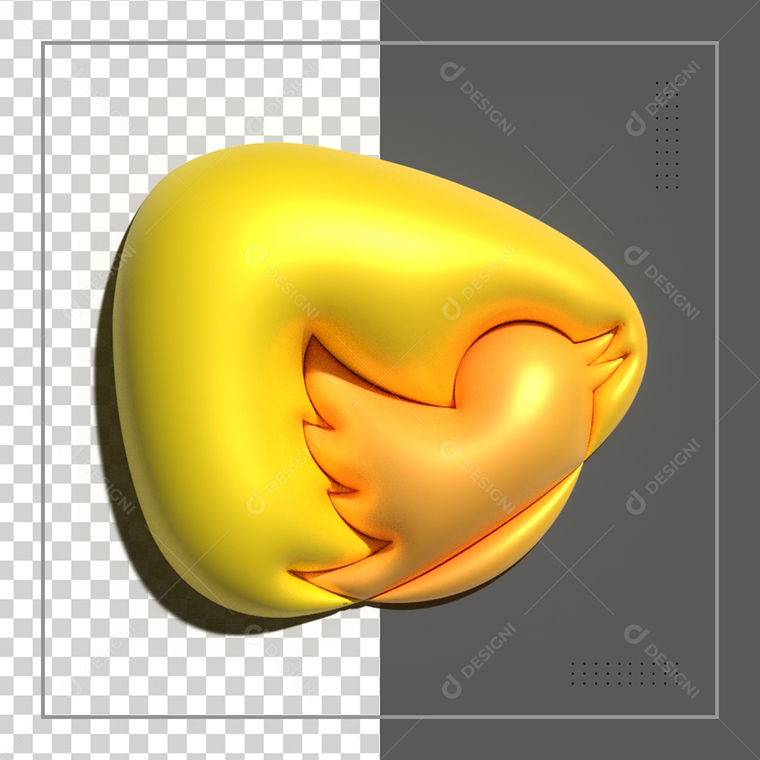 Elemento 3D Twitter Dourado Para Composição PSD