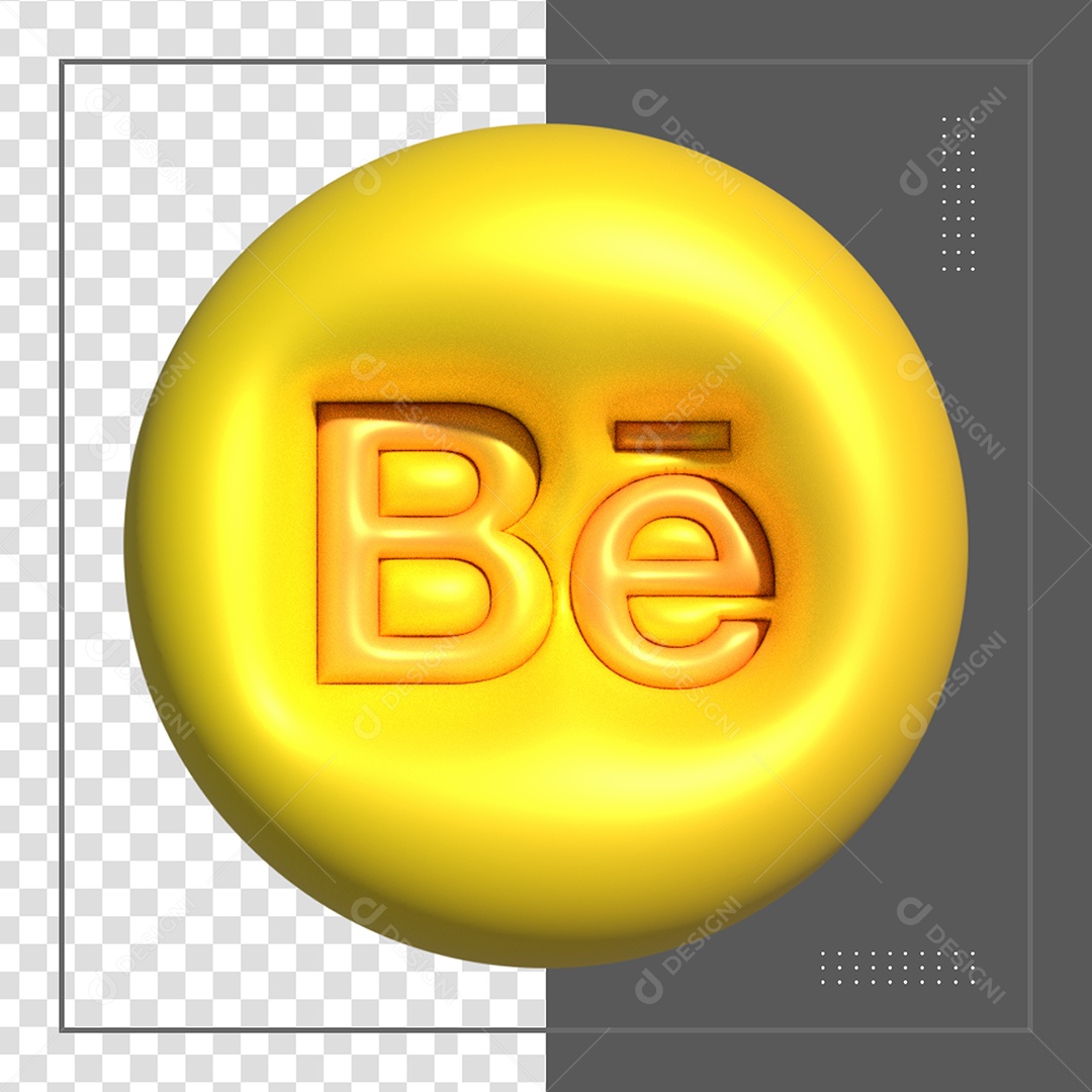 Behance 3D Ícone Dourado Para Composição PSD